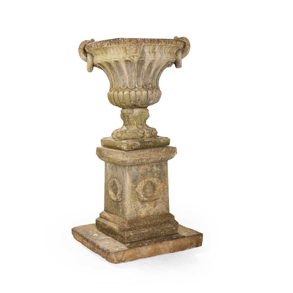 LARGE COMPOSITION STONE URN AND