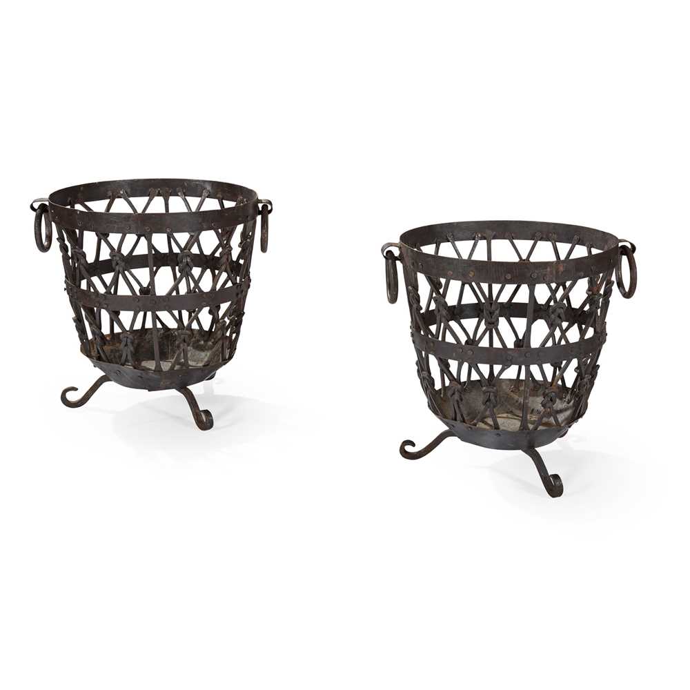 PAIR OF WROUGHT IRON BRAZIERS with