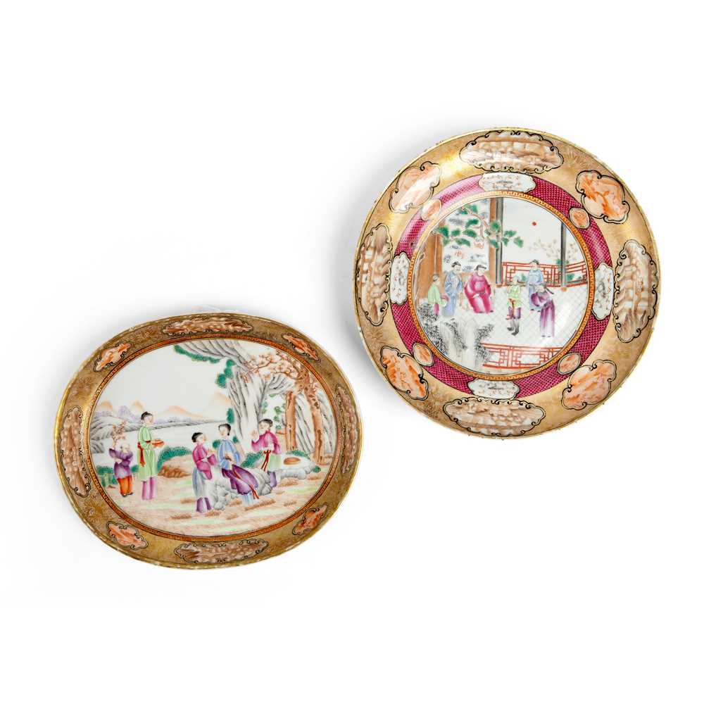 TWO GILT-DECORATED CANTON FAMILLE