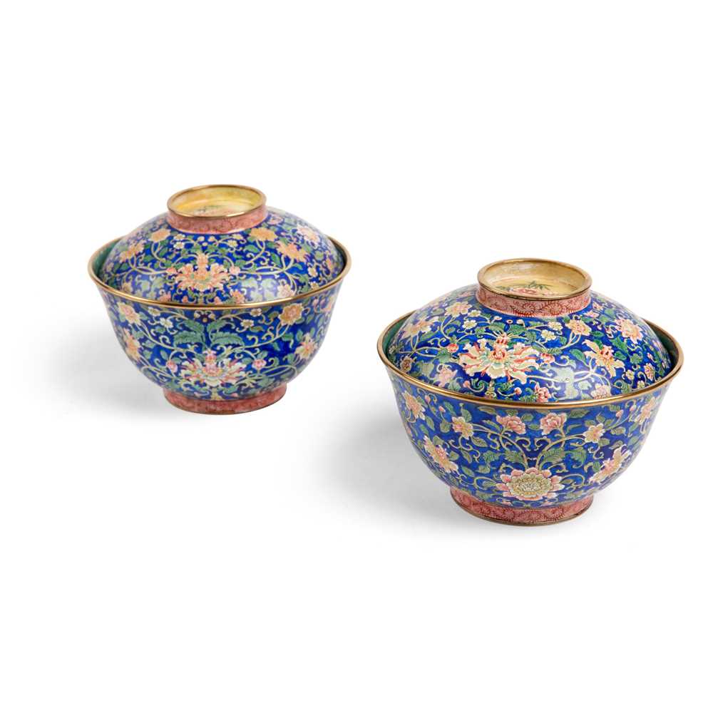 PAIR OF PAINTED ENAMEL TEABOWLS