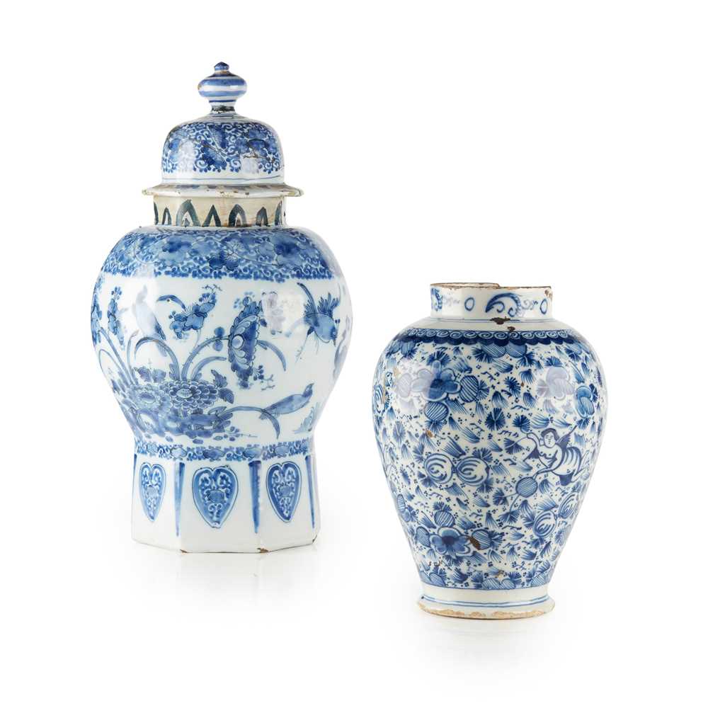 A DELFT WARE BLUE AND WHITE BALUSTER