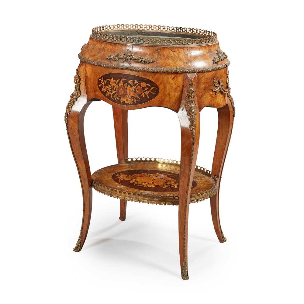 A LOUIS XV STYLE WALNUT, MARQUETRY