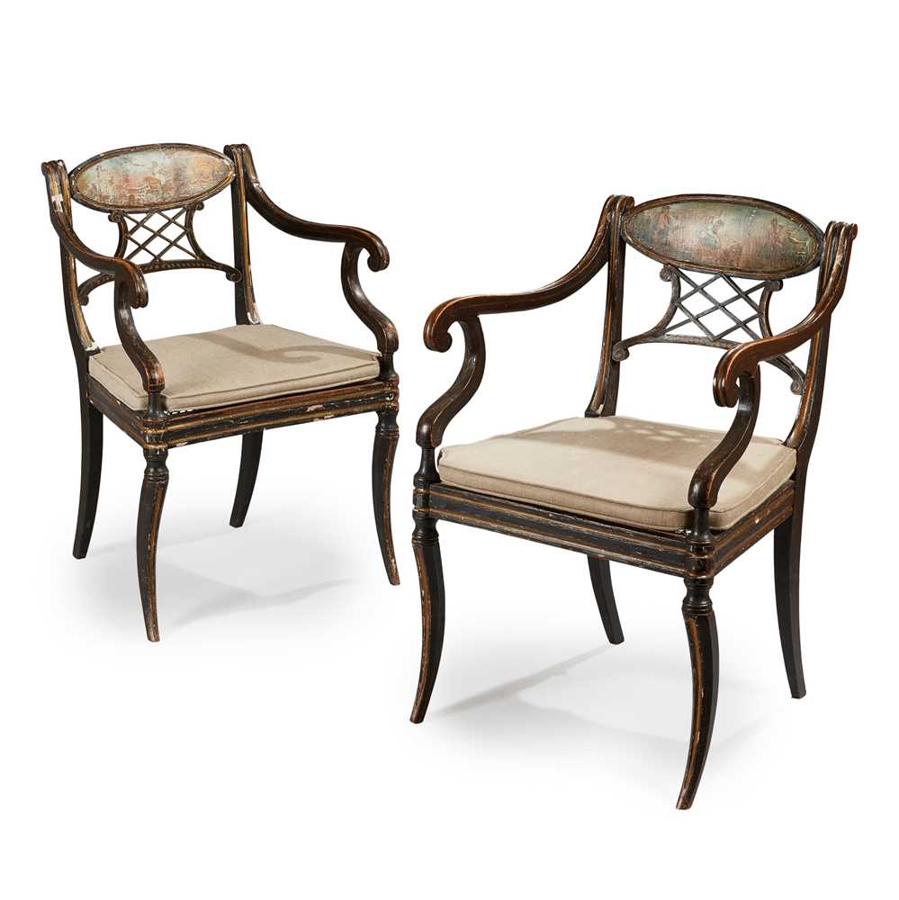 A PAIR OF EARLY REGENCY EBONISED,