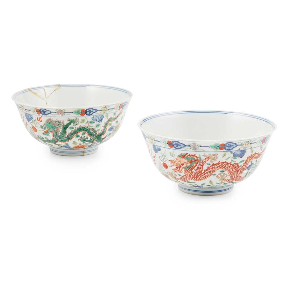 TWO WUCAI BOWLS
DAOGUANG MARK AND