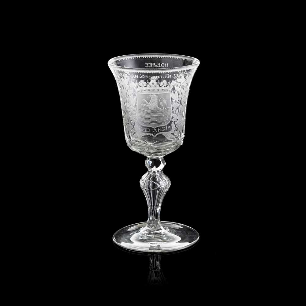 LARGE DUTCH GLASS GOBLET ENGRAVED WITH