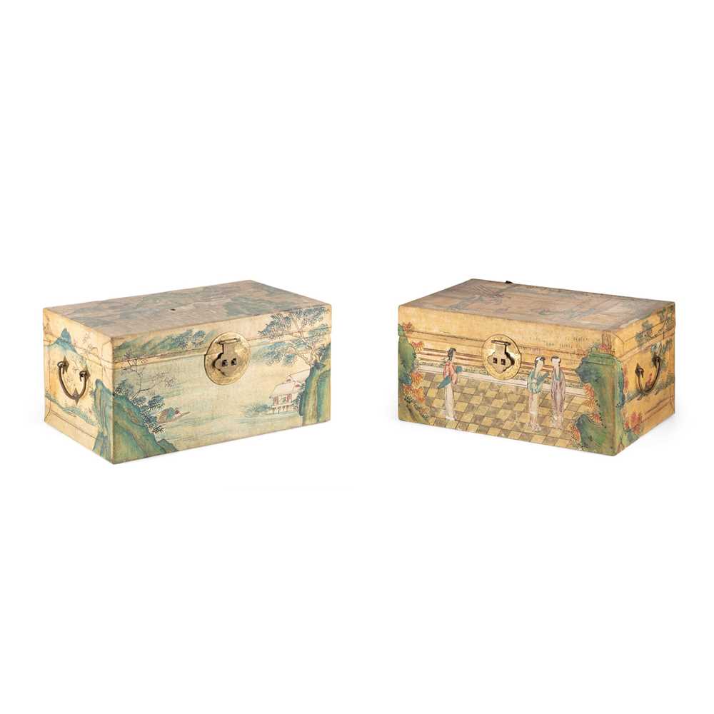 TWO CHINESE PAINTED VELLUM CHESTS
19TH