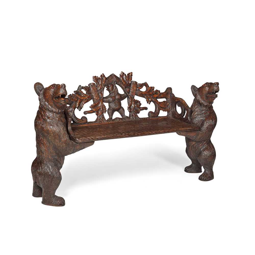 BLACK FOREST CARVED BEAR BENCH
LATE