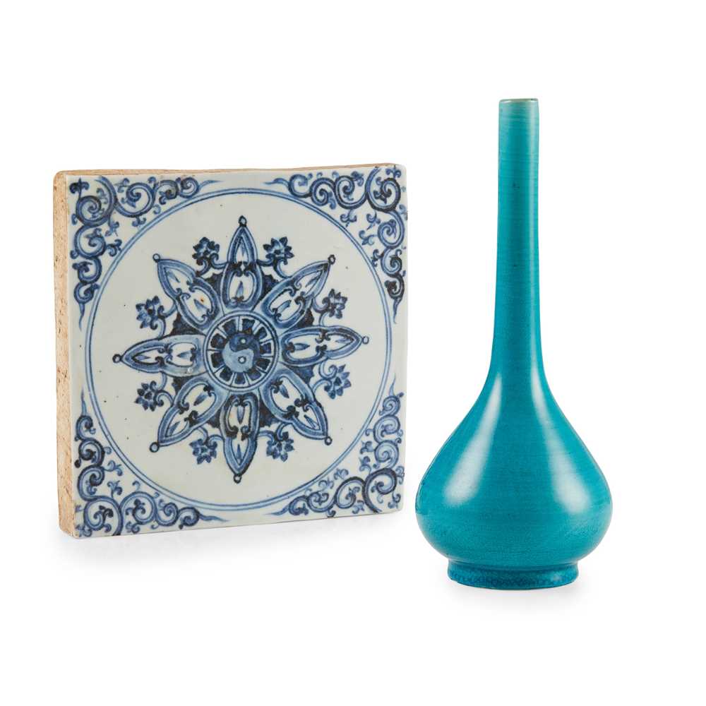 A MING-STYLE BLUE AND WHITE TILE AND