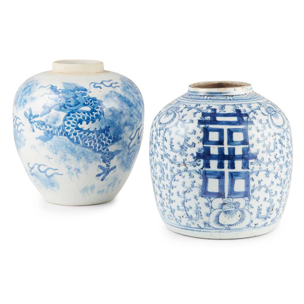 TWO BLUE AND WHITE GINGER JARS
QING