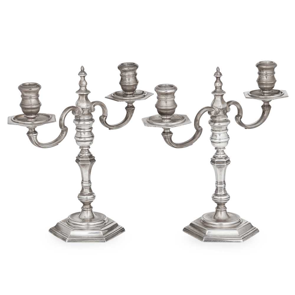 A PAIR OF CAST 1960S TABLE CANDELABRA