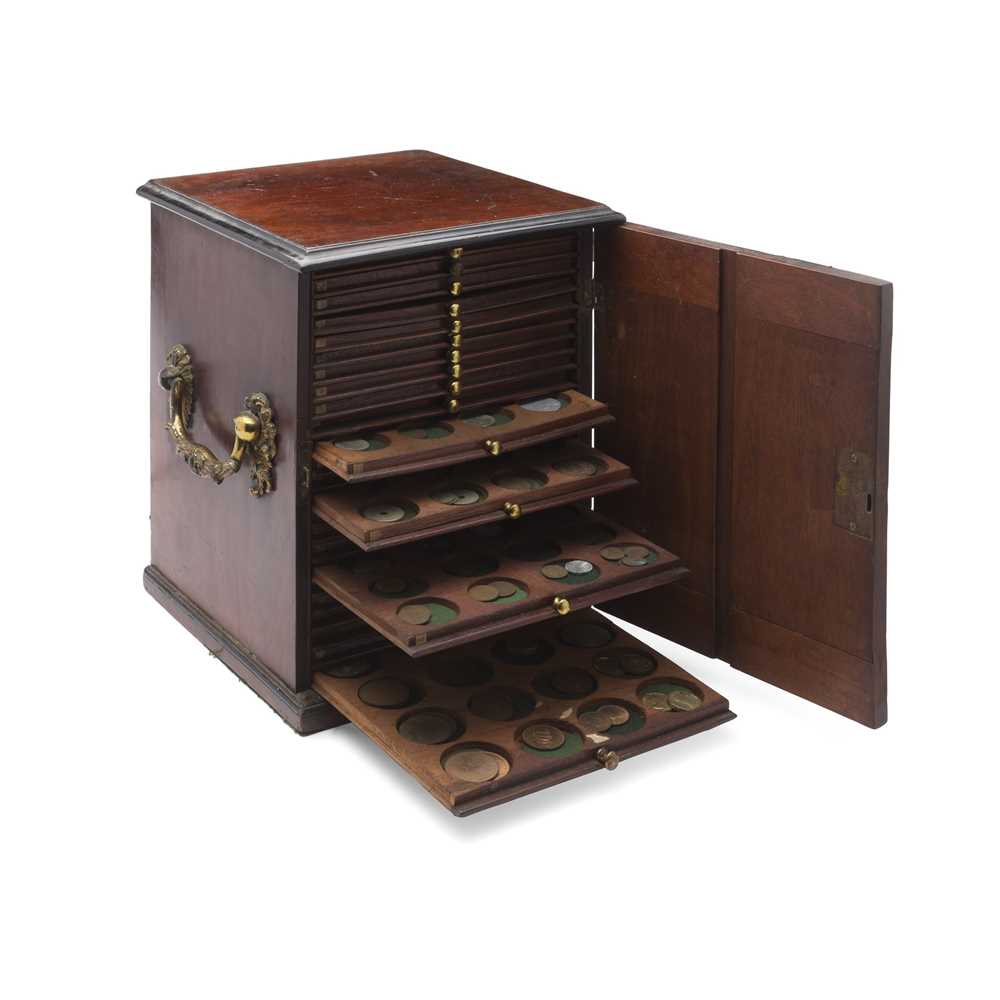 A 19TH-CENTURY MAHOGANY COIN COLLECTOR’S