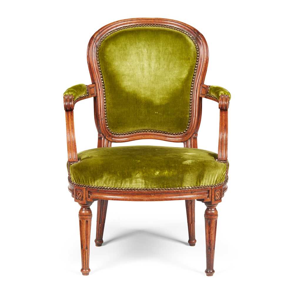 FRENCH LOUIS XVI MAHOGANY FAUTEUIL  2cbad2