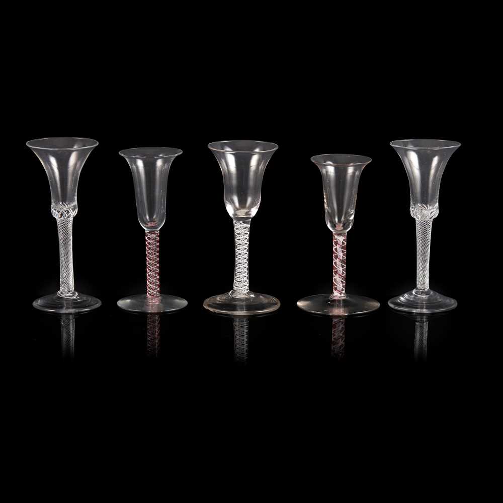 FIVE TWIST-STEM WINE GLASSES
MID-LATE