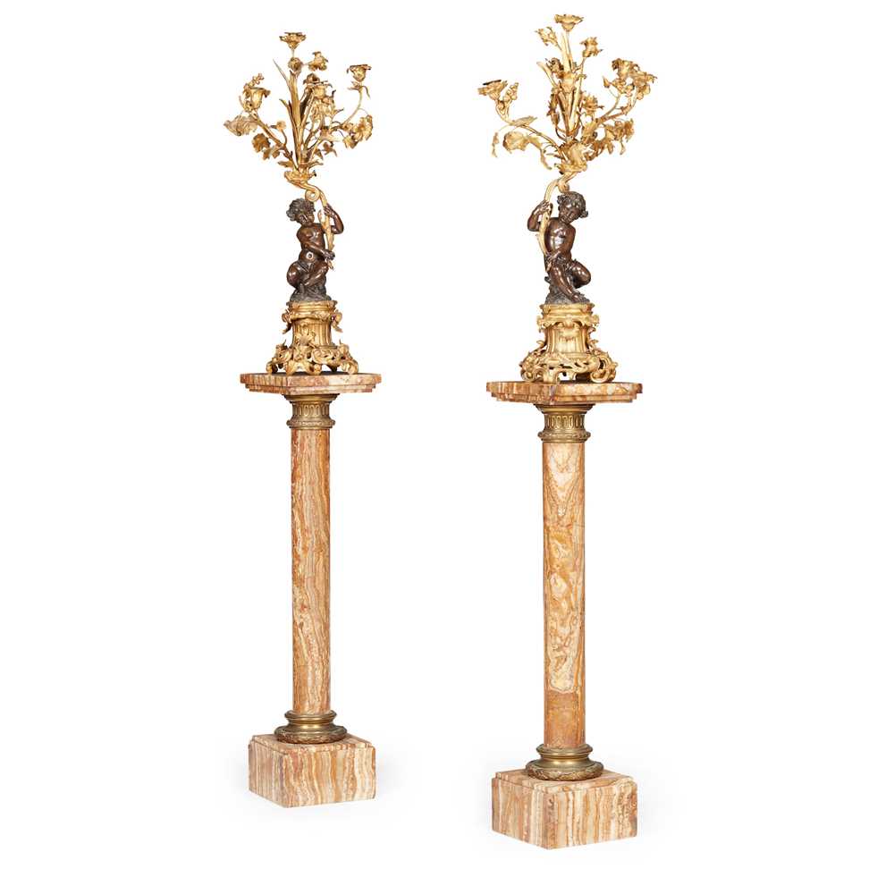 PAIR OF FRENCH GILT AND PATINATED