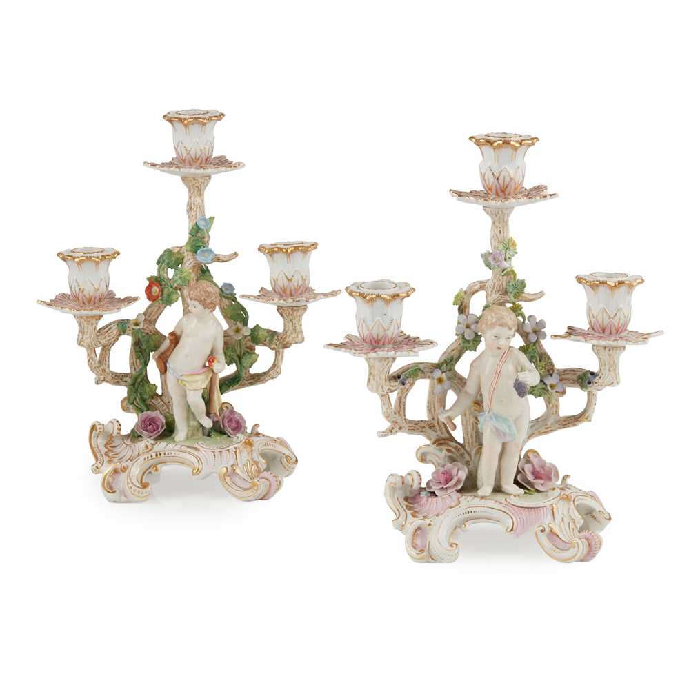 PAIR OF KPM PORCELAIN THREE LIGHT 2cbdda