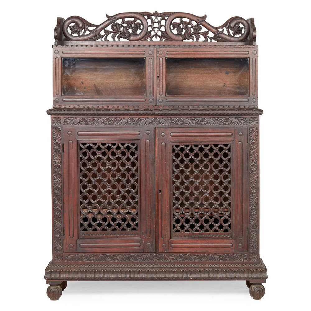 ANGLO INDIAN CARVED HARDWOOD CABINET 19TH 2cbded