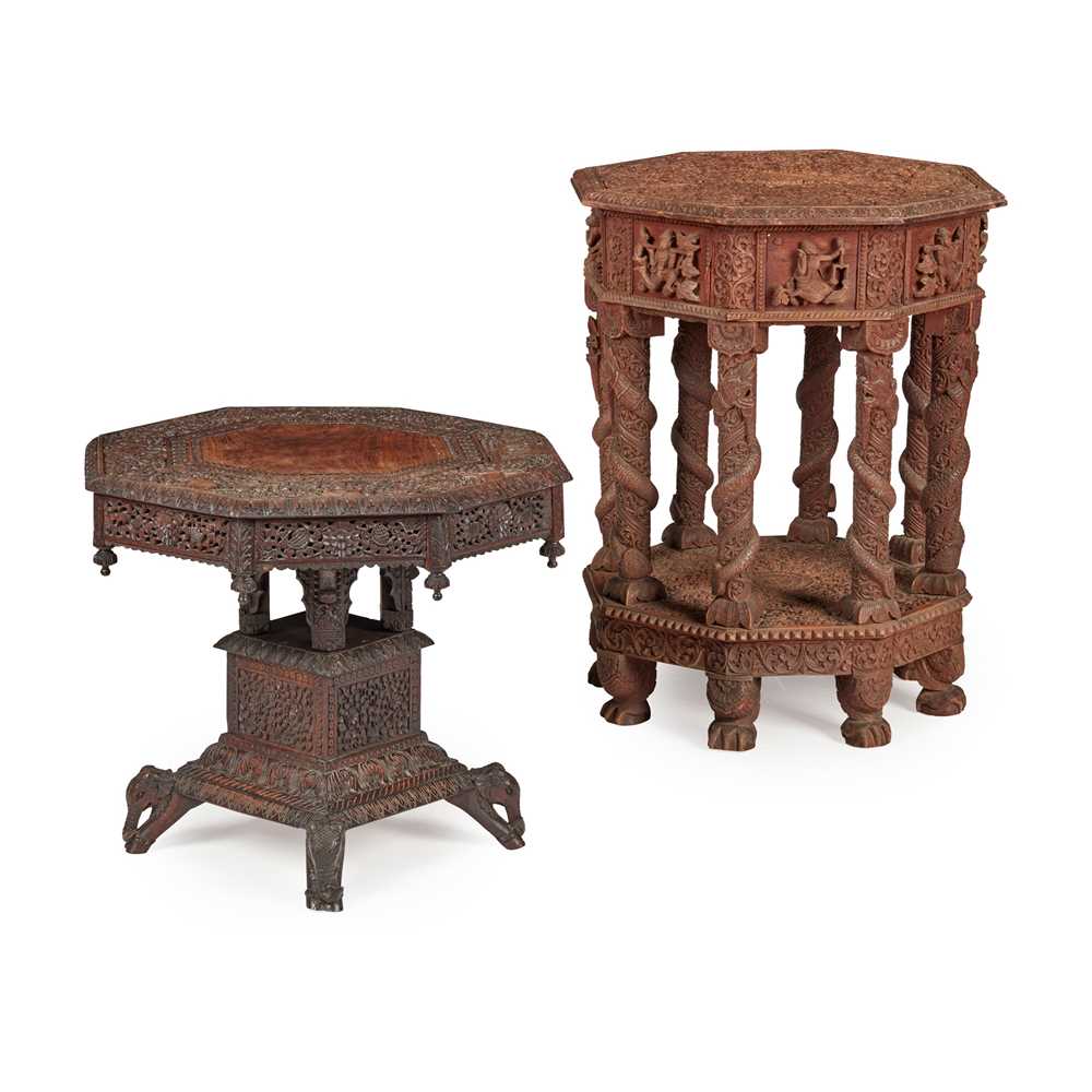 TWO INDIAN CARVED HARDWOOD TABLES LATE 2cbdf0