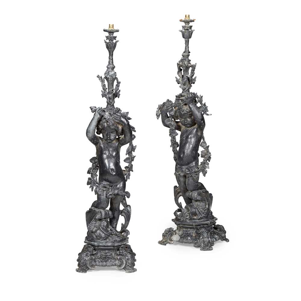 PAIR OF LARGE PAINTED SPELTER FIGURAL