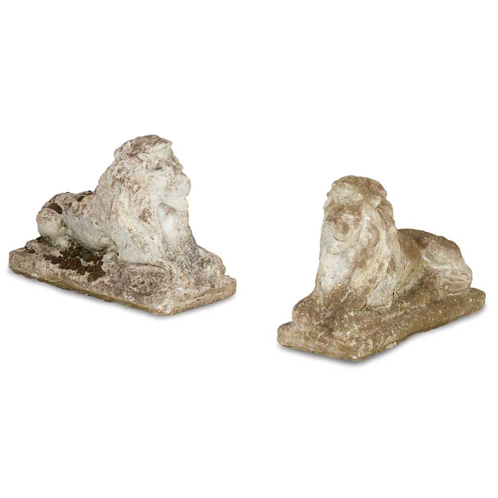 PAIR OF COMPOSITION STONE RECUMBENT 2cbe1a