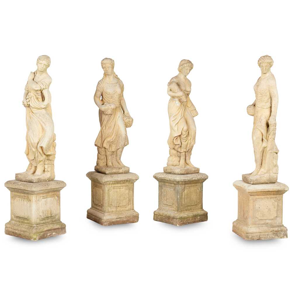 SET OF FOUR POURED STONE FIGURES OF