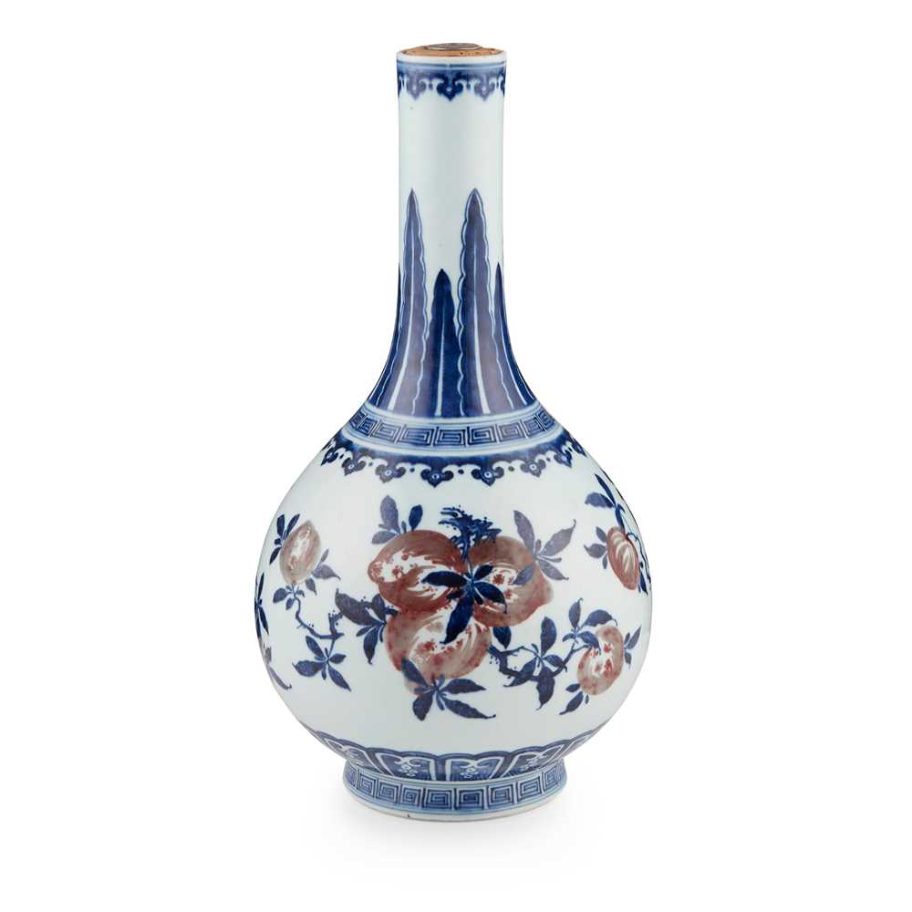 BLUE AND WHITE AND UNDERGLAZED-RED BOTTLE