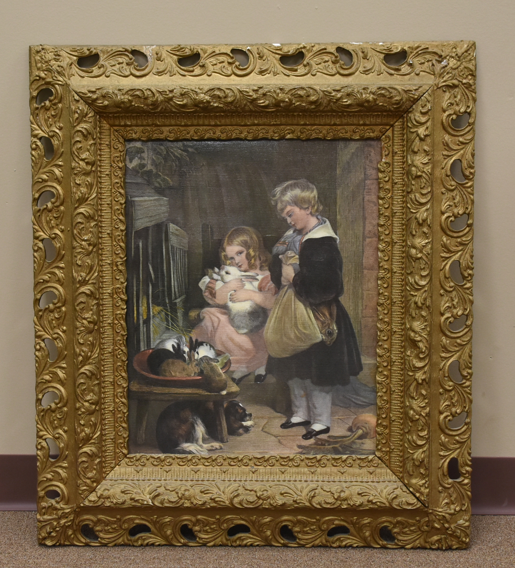 FRAMED OIL PAINTING W TWO GIRLS 2cec83