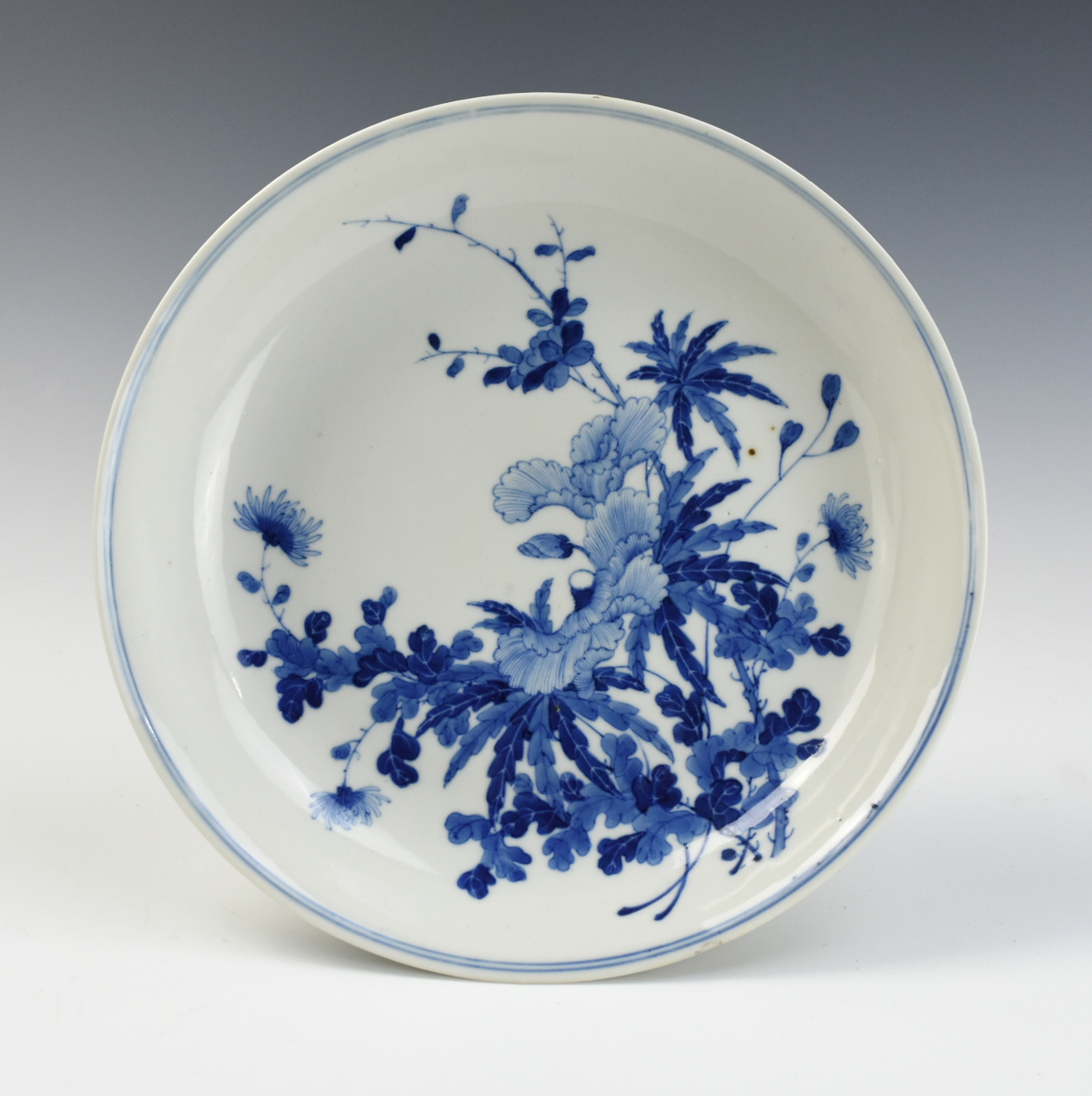 CHINESE BLUE & WHITE PLATE W/ FLOWER,GUANGXU