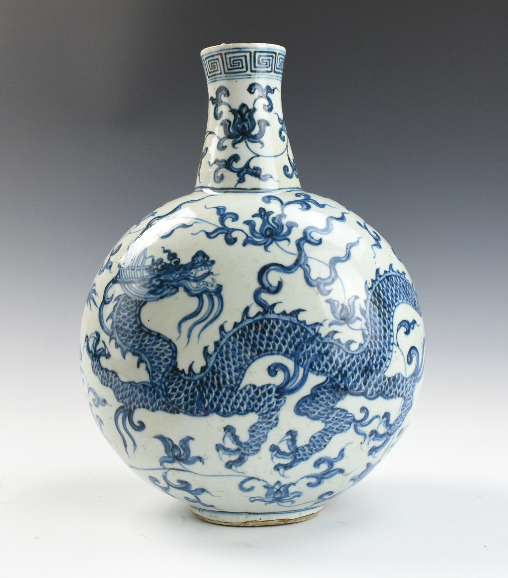 CHINESE BLUE & WHITE DRAGON MOONFLASK