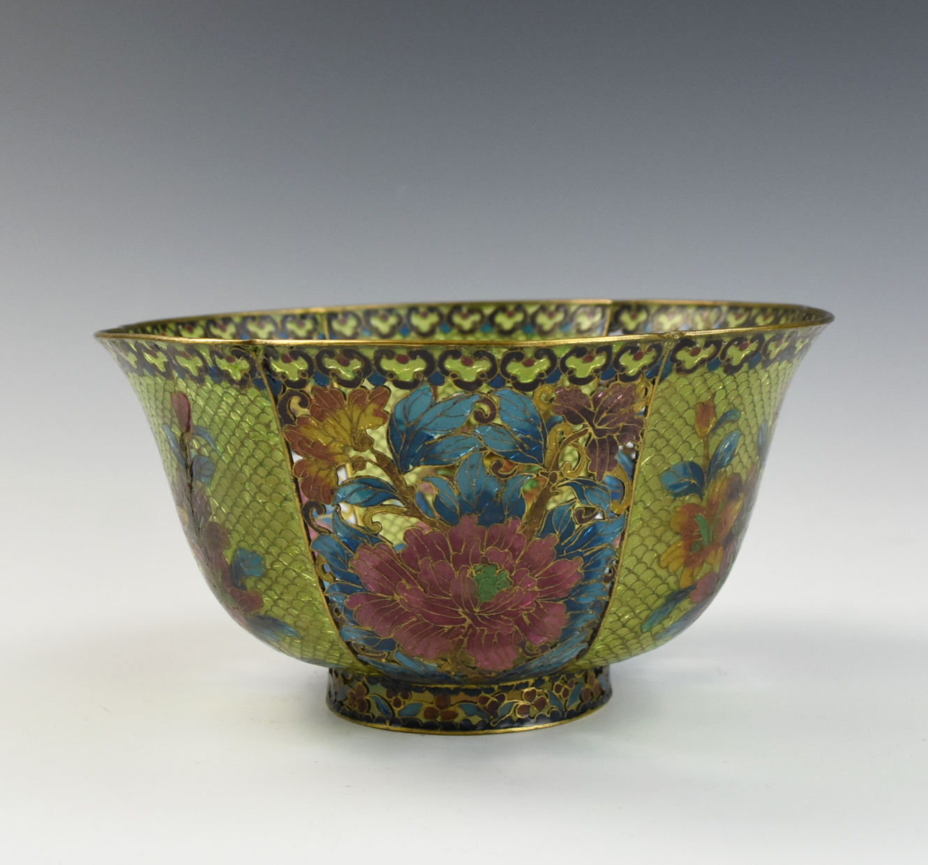 CHINESE CLOISONNE LOBED BOWL decorated