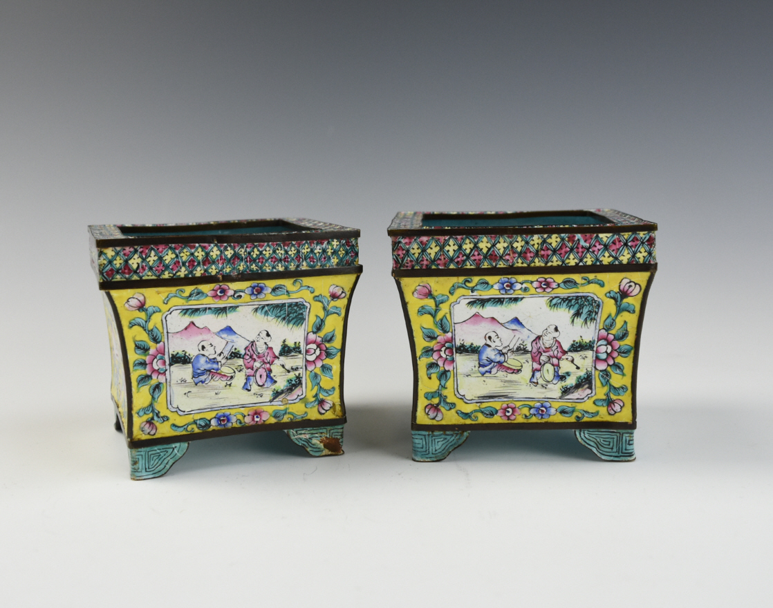 TWO CHINESE CLOSISONNE FLOWER BASINS