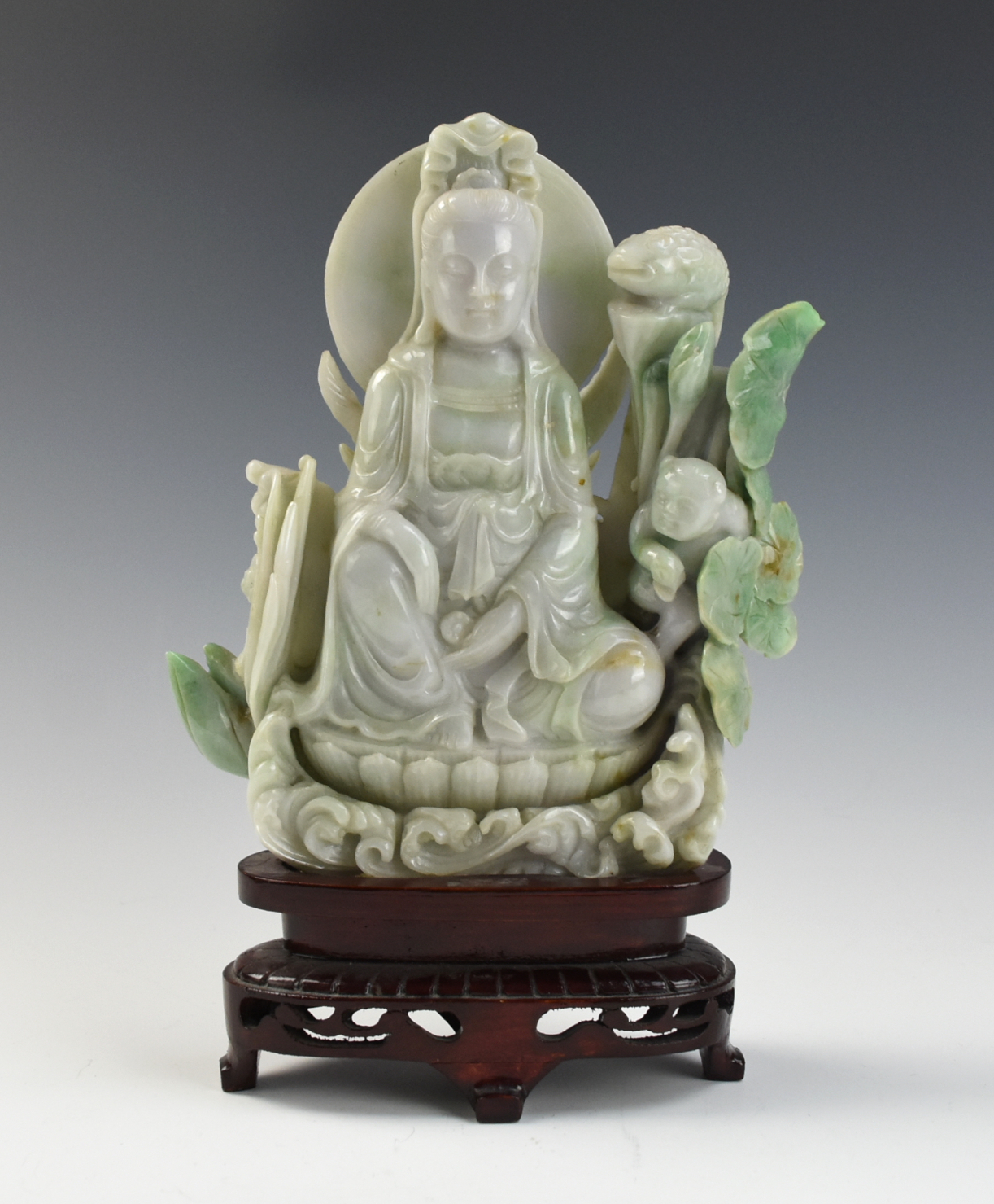 CHINESE JADEITE GUANYIN WITH WOOD 2ced44