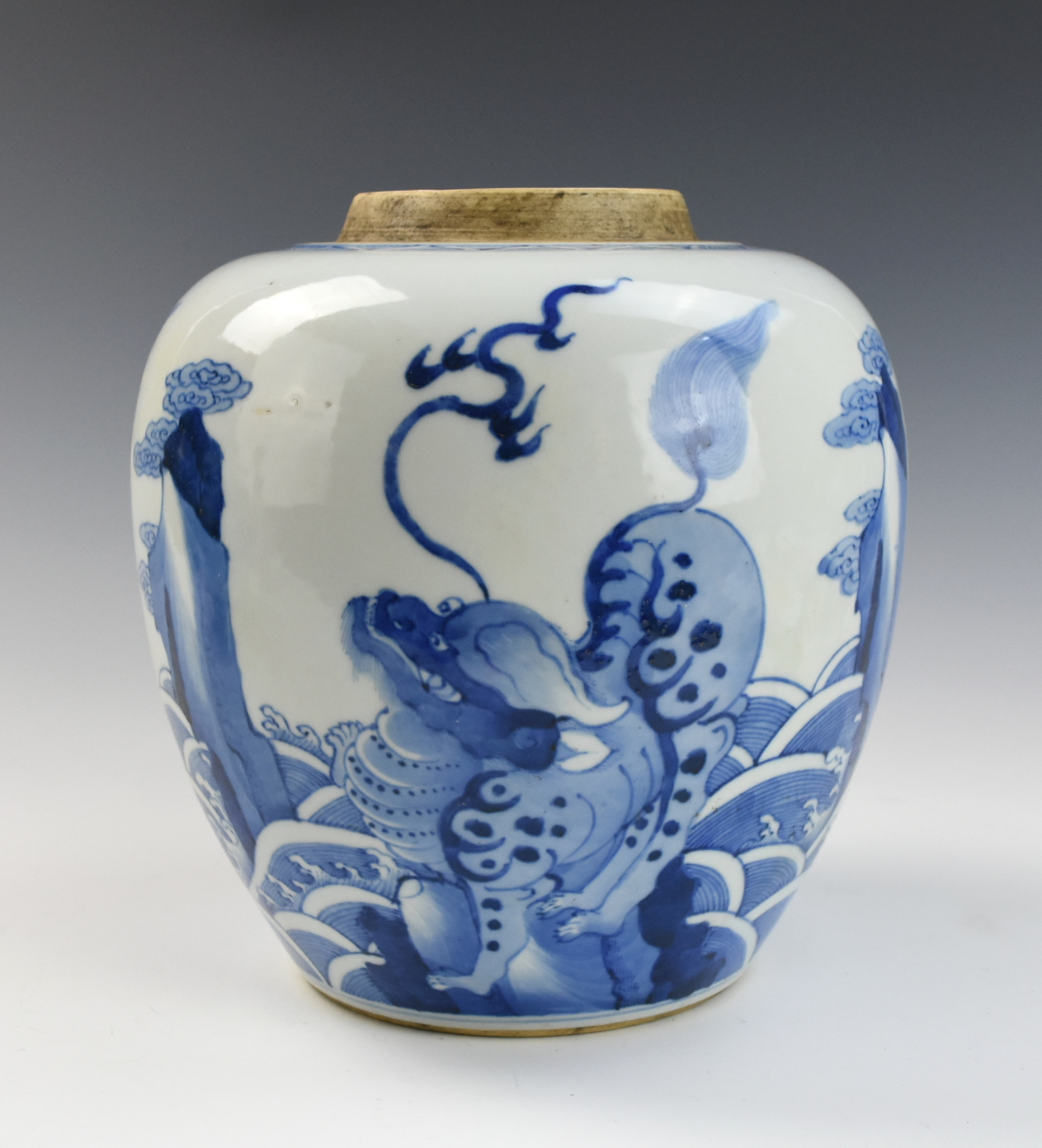 CHINESE BLUE WHITE JAR W SEA 2ced72