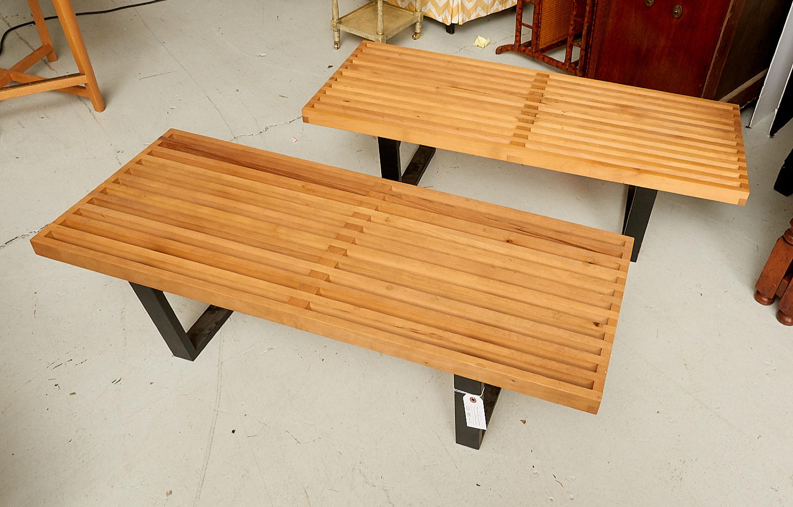 PAIR GEORGE NELSON STYLE SLAT BENCHES 2cedad