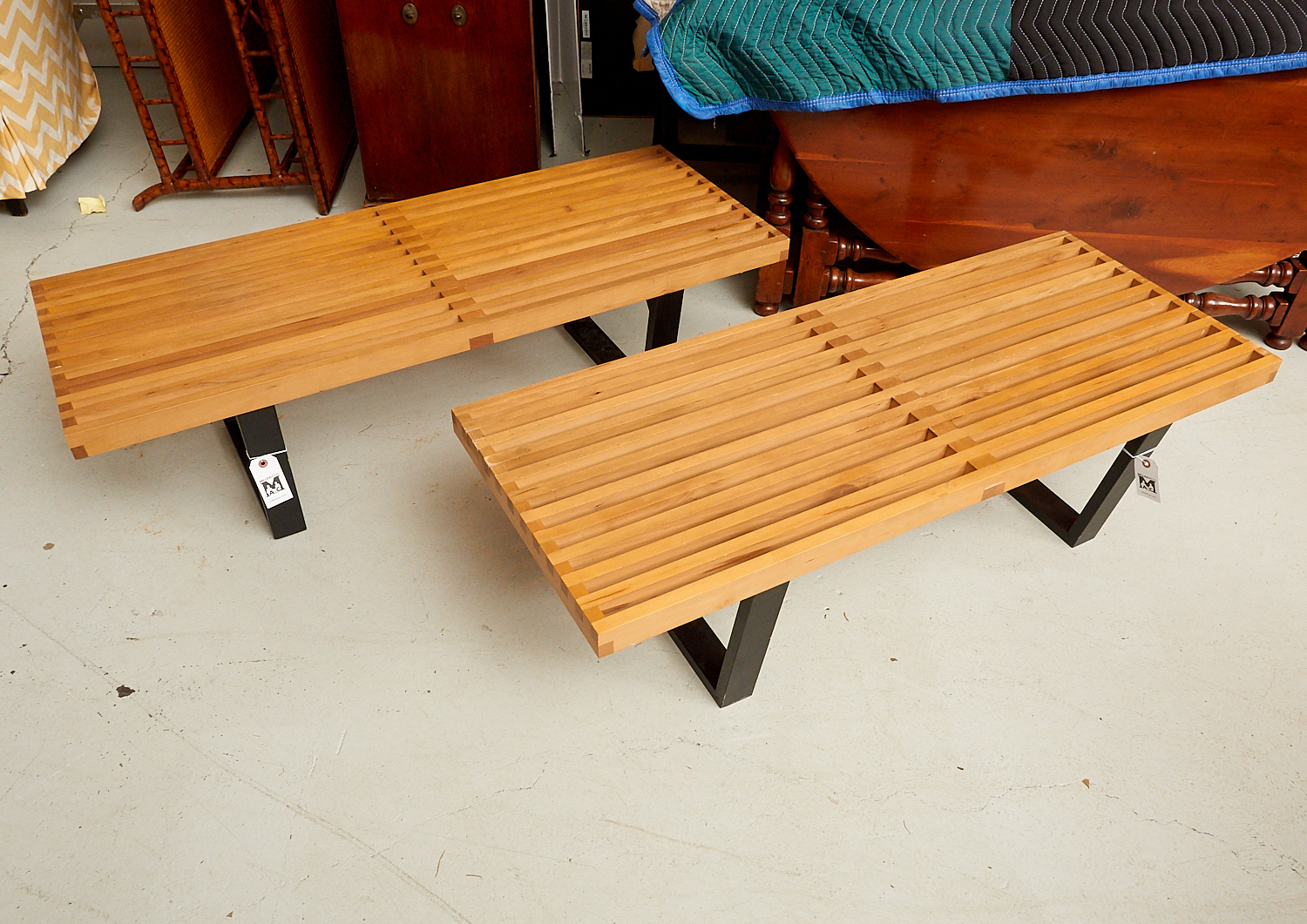 PAIR GEORGE NELSON STYLE SLAT BENCHES 2cedb3