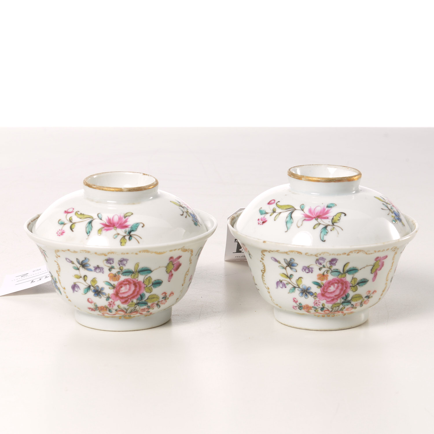 PAIR CHINESE EXPORT PAINTED TEA