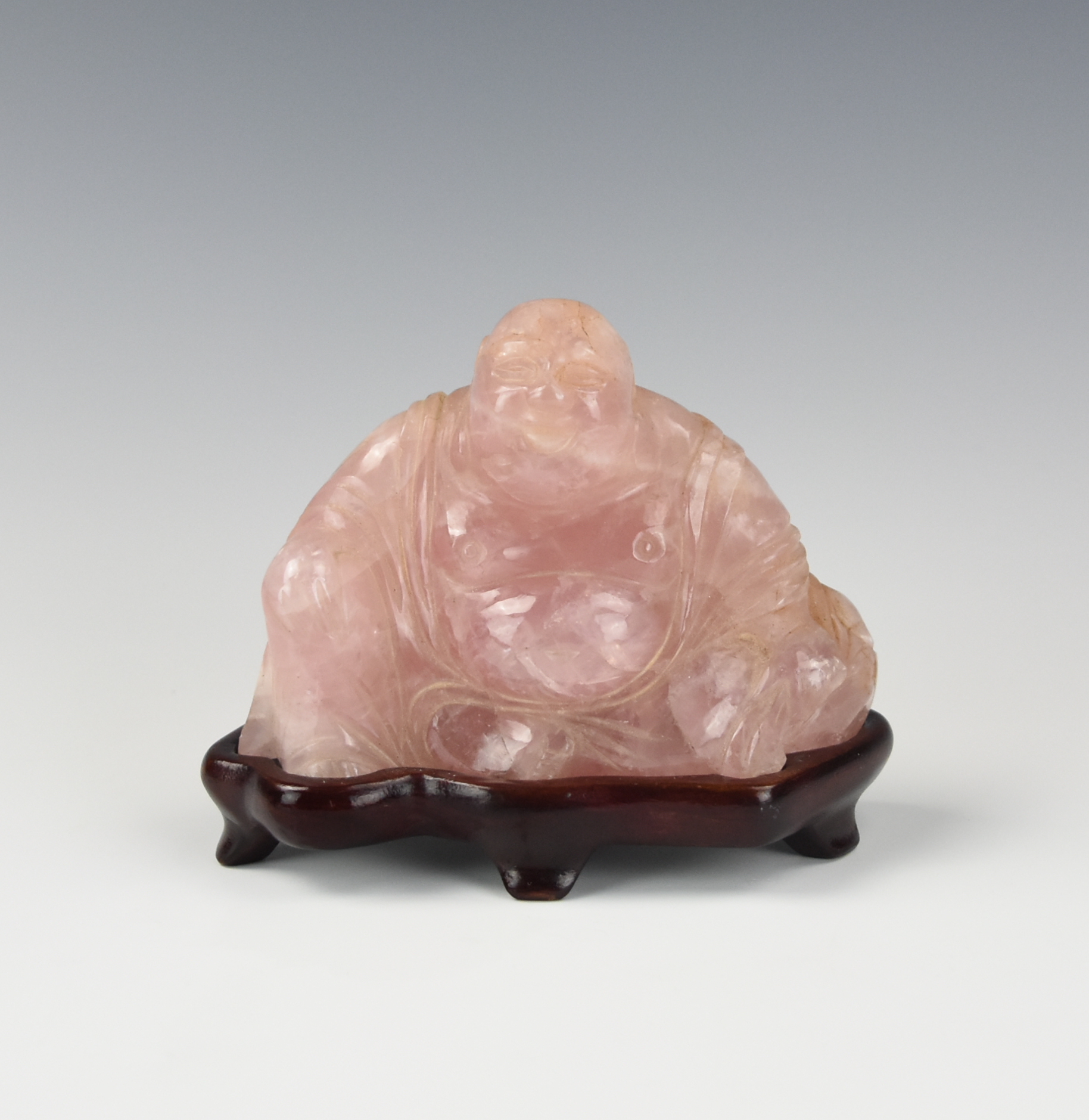 CHINESE ROSE QUARTZ CARVED BUDDHA  2cef32