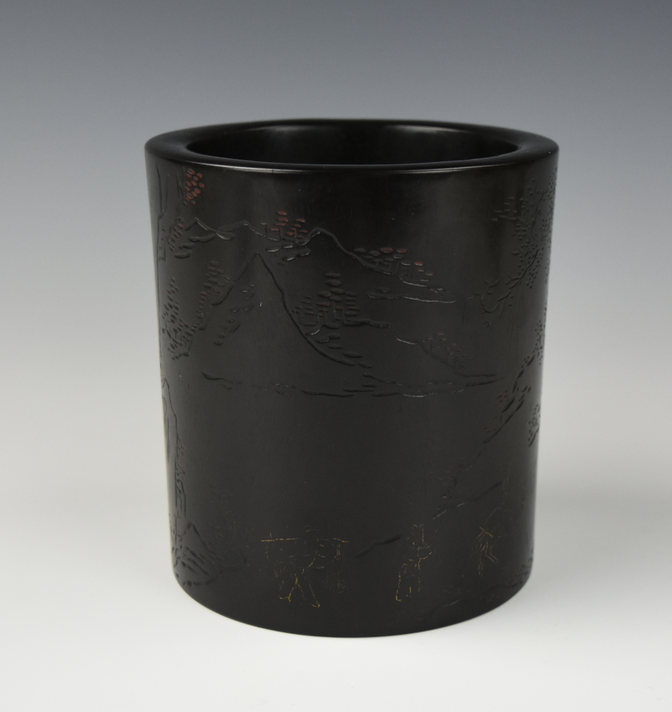 CHINESE ZITAN INCISED BRUSHPOT,