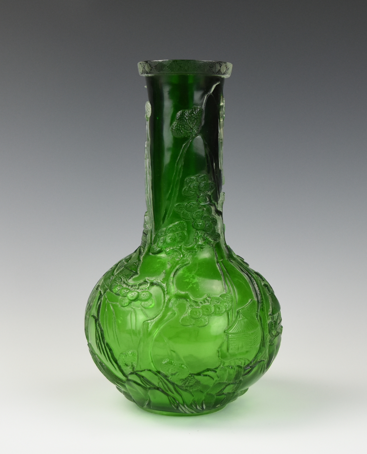 CHINESE GREEN GLASS VASE W LANDSCAPE QING 2cef3f