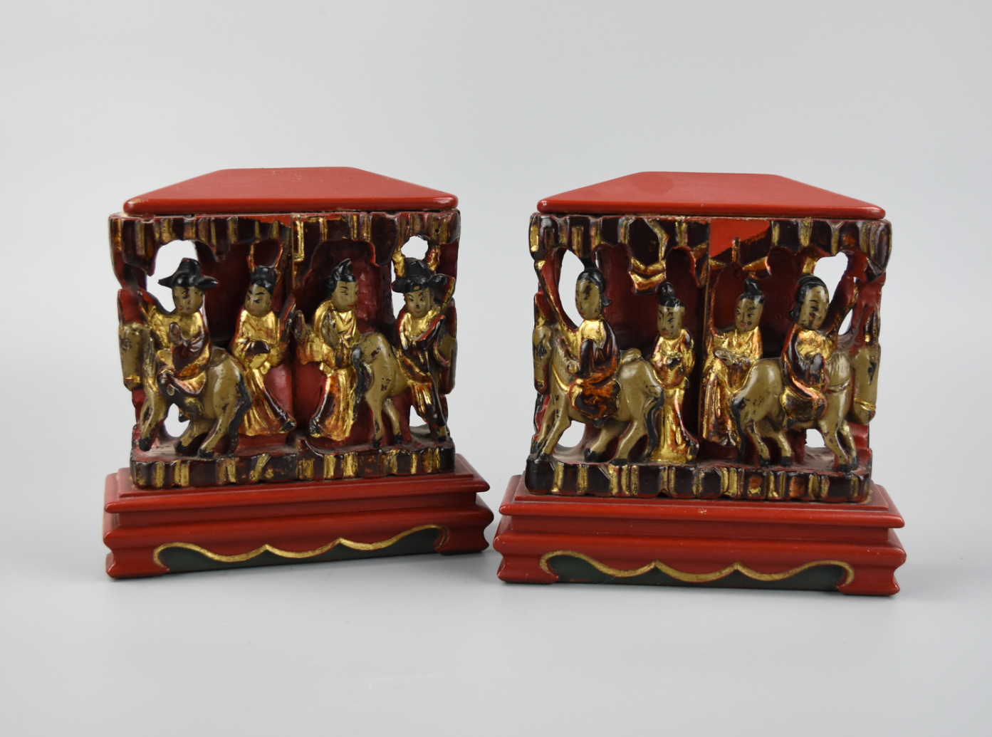 PAIR OF CHINESE CARVED LACQUER