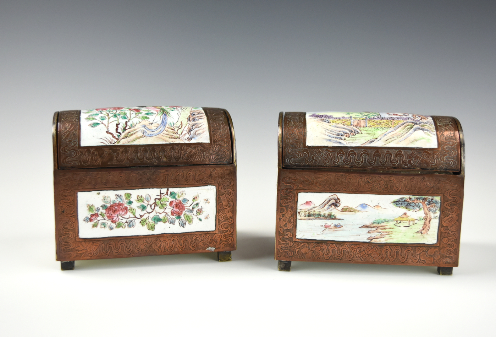 PAIR GILT METAL CLOISONN_ ENAMEL