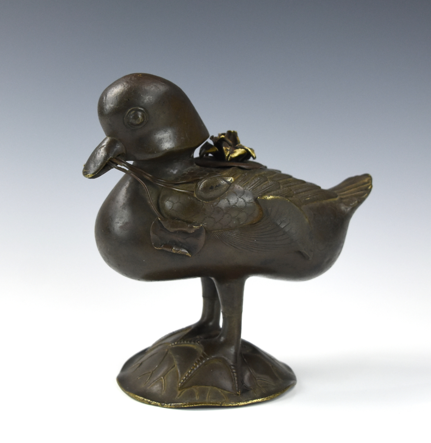 CHINESE ANTIQUE BRONZE DUCK CENSER,17-18TH