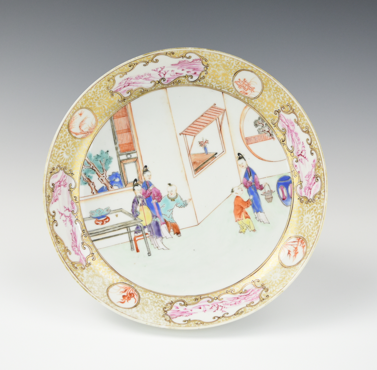 CHINESE GILT CANTON ENAMEL PLATE W/