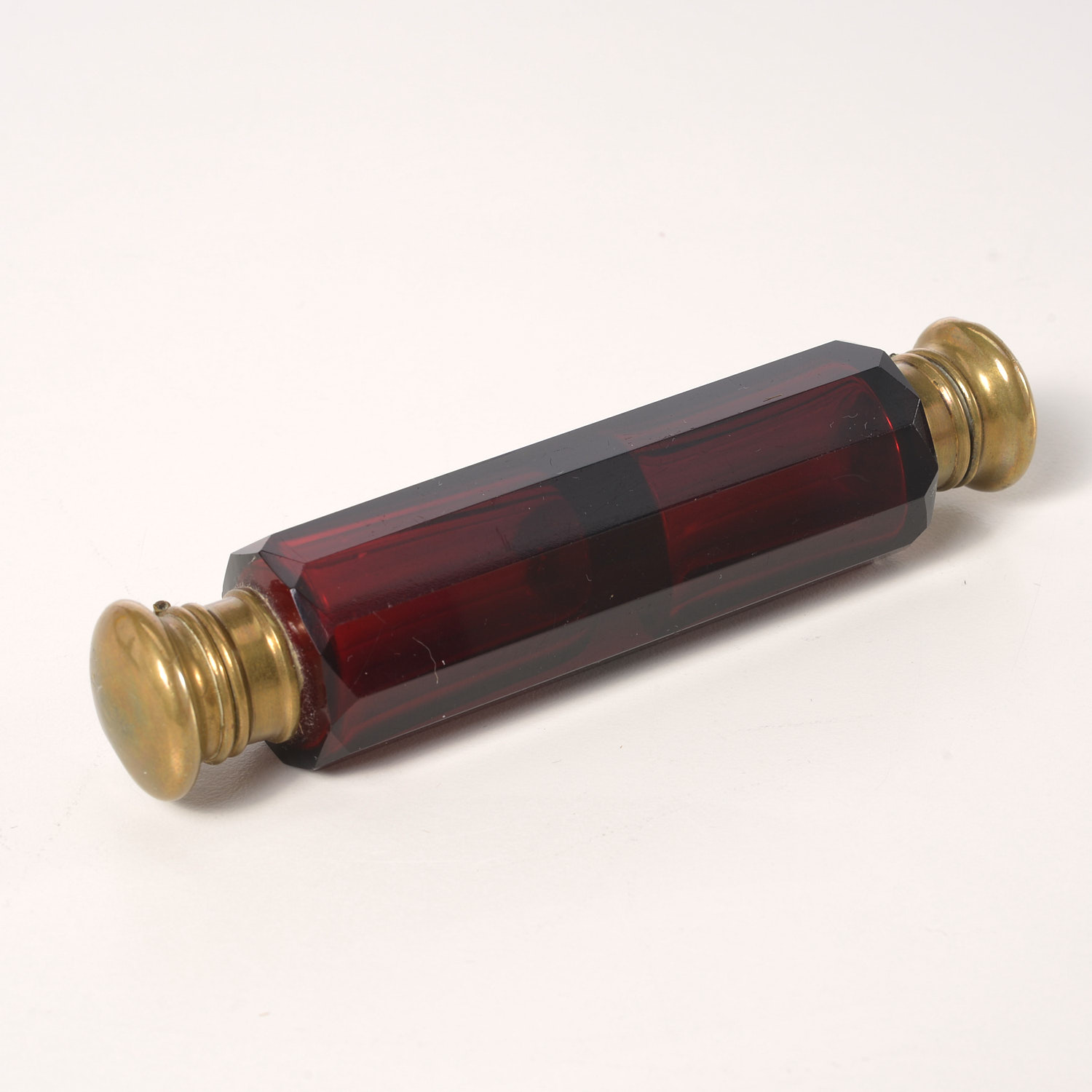 ANTIQUE RUBY CUT GLASS DOUBLE CHAMBER