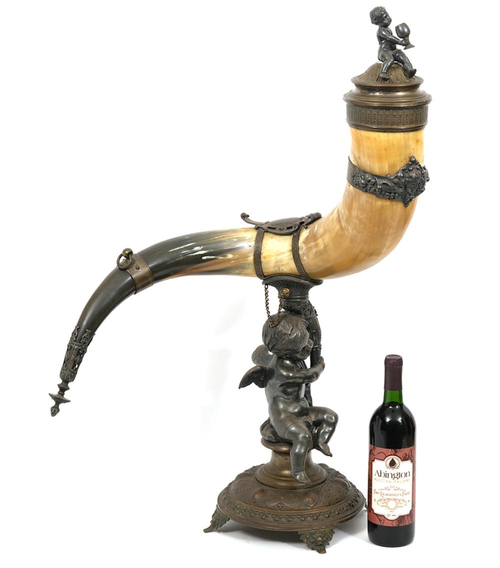 LARGE 19TH C 'DRINKING HORN' CENTERPIECELarge