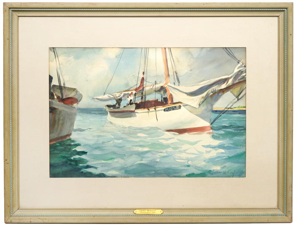 JOHN WHORF WATERCOLOR OF SCHOONER 2cf0d9