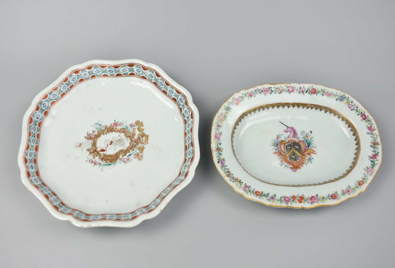 TWO CHINESE EXPORT AMORIAL PLATES