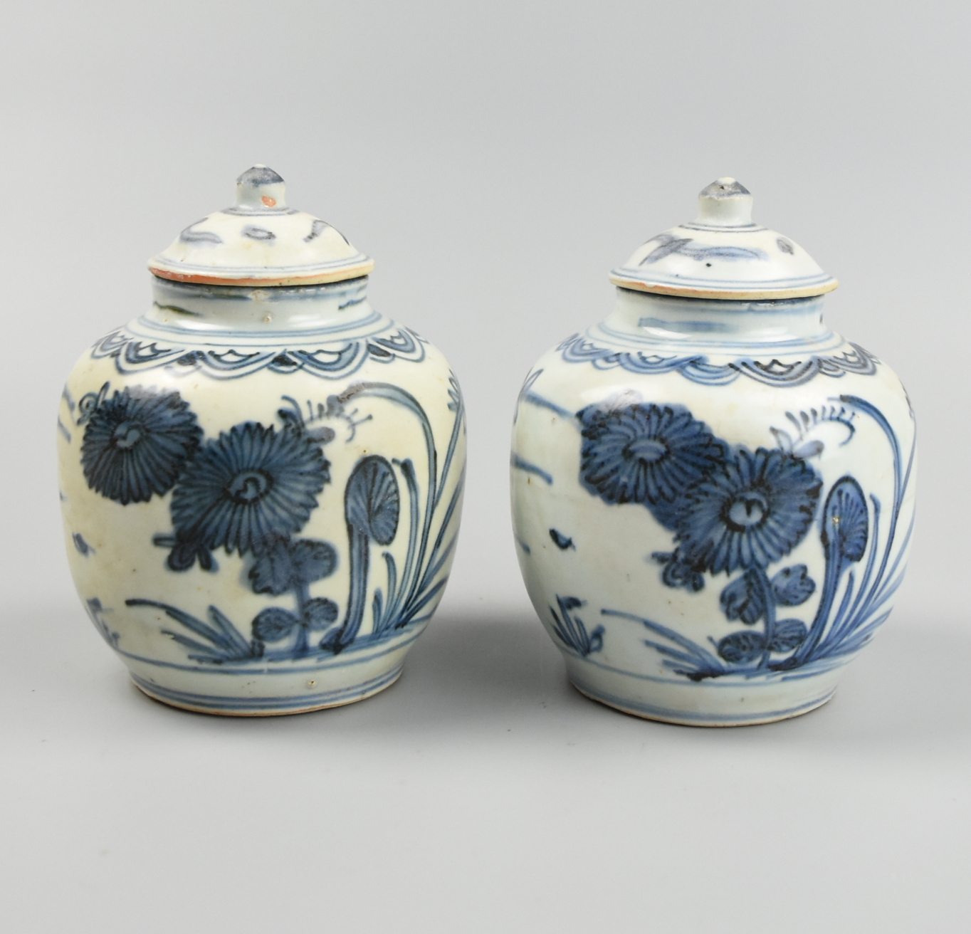 PAIR OF CHINESE B & W JAR & COVER,