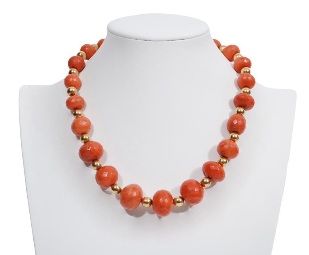 NATURAL SALMON CORAL & 18K YG BEAD