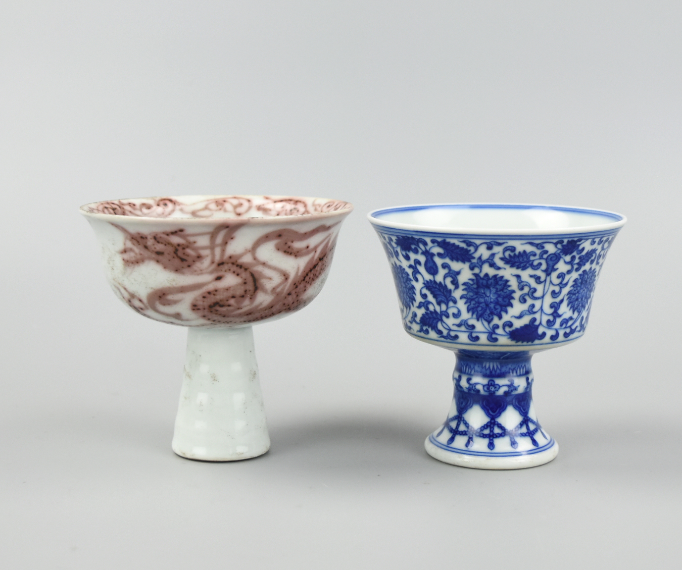 TWO CHINESE STEM CUPS: COPPER RED