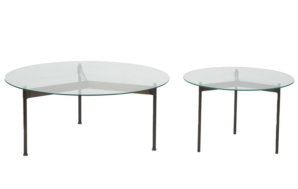 TWO ITALIAN BRONZE GLASS TOP TABLESTwo